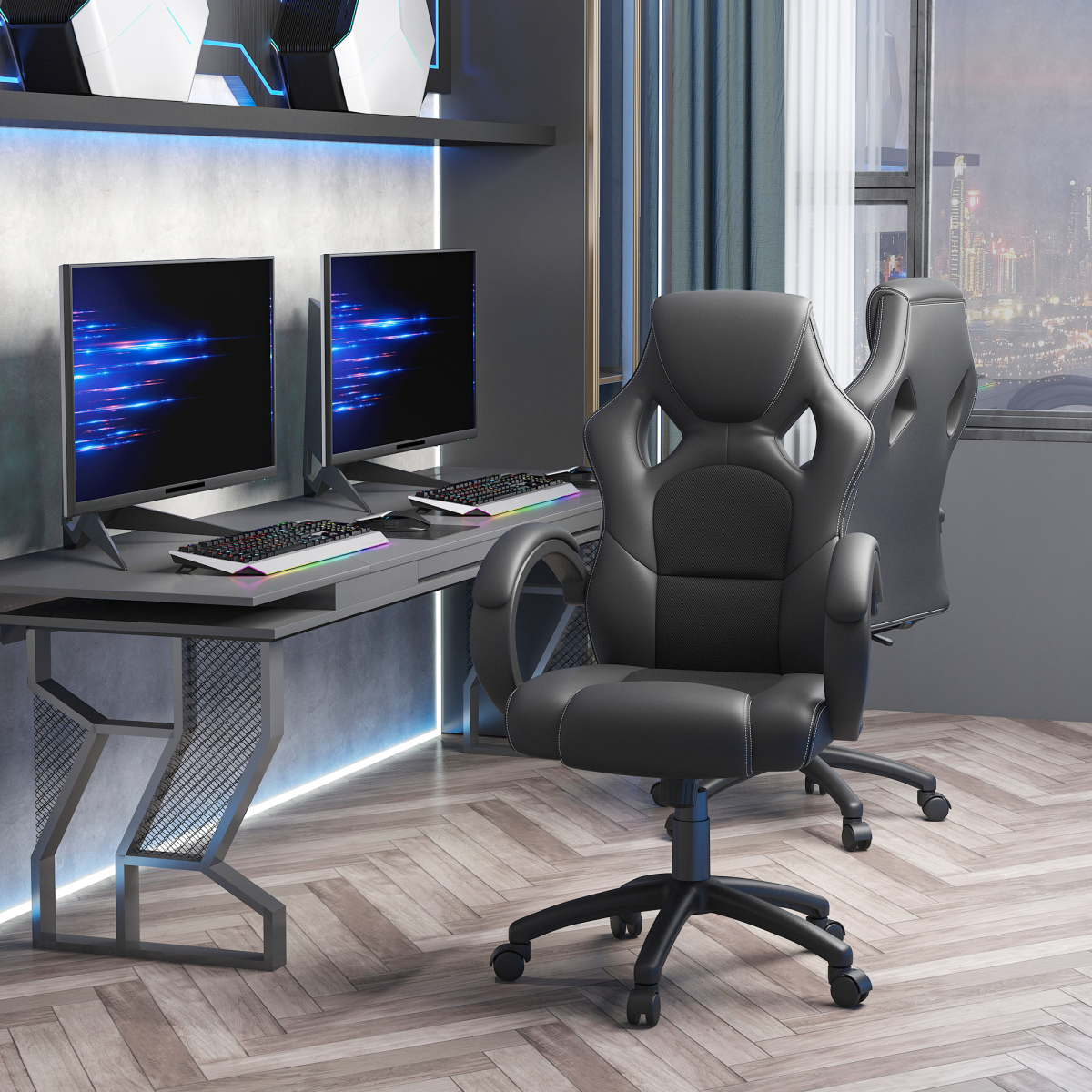 Vinsetto Executive Racing Swivel Gaming Office Chair, PU Leather, Black