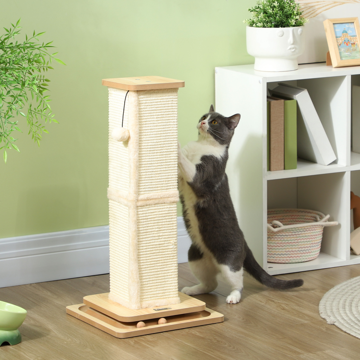 PawHut 67cm 3-in-1 Cat Scratching Post with Sisal & Track Ball Toy