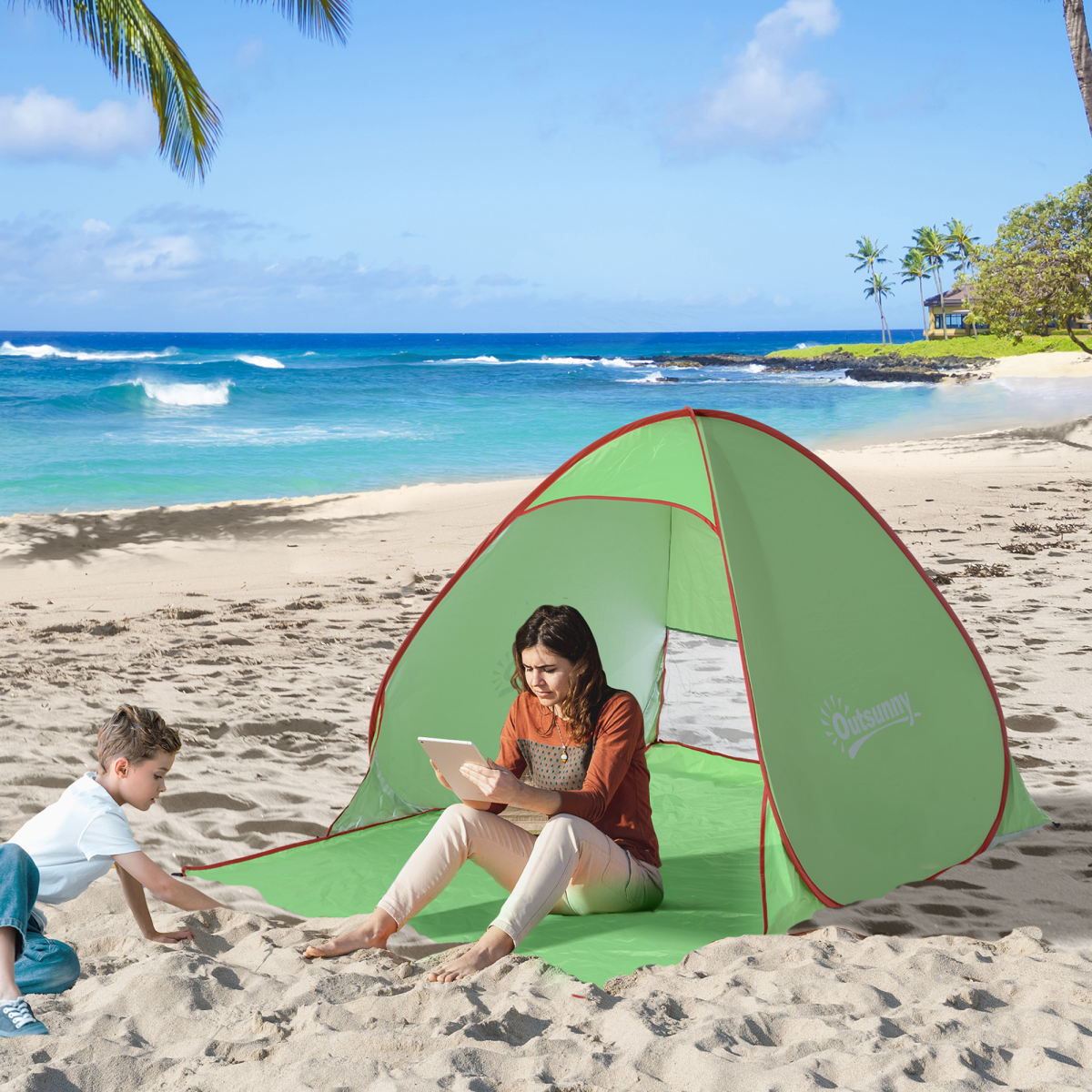 Pop-Up Beach Tent for 2-3 People, Sun Shade Shelter with Stakes