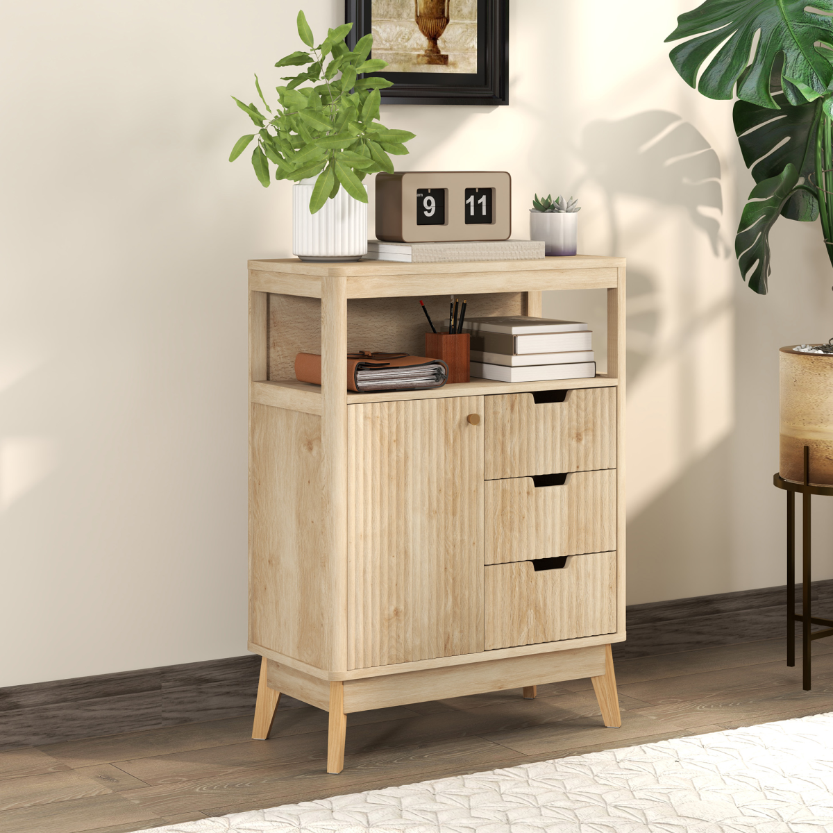 HOMCOM Modern Fluted Sideboard Storage Cabinet with Drawers