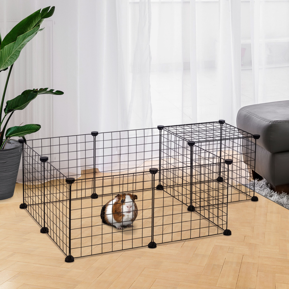 PawHut DIY 12-Panel Metal Wire Pet Playpen for Guinea Pigs and Small Animals, Black