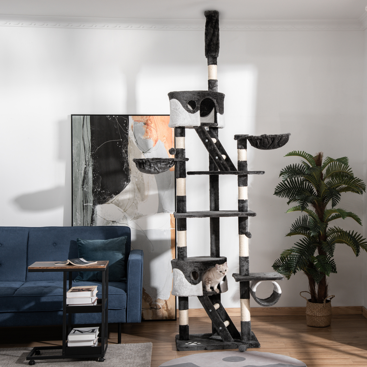 PawHut Large Cat Tree Scratching Post Condo with Cat Beds, Tunnel, Ladders, Cat Boxes and Plush Balls