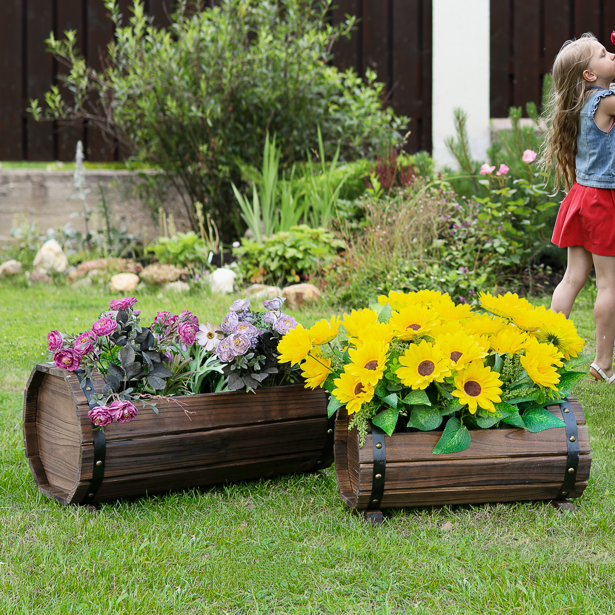 Outsunny Set of 2 Wooden Raised Planter Boxes for Garden, Patio, and Balcony