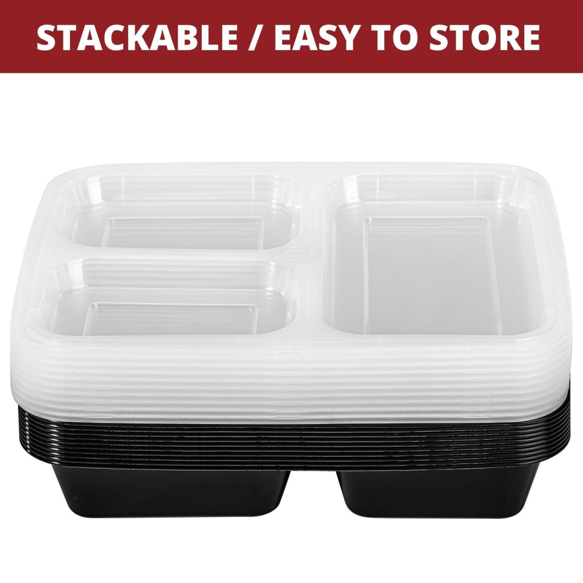 Vinsani 3 Compartment Meal Prep Containers with Leak-Resistant Lids, BPA-Free Plastic, Microwave Freezer Dishwasher Safe, Stackable Reusable Food Storage Containers