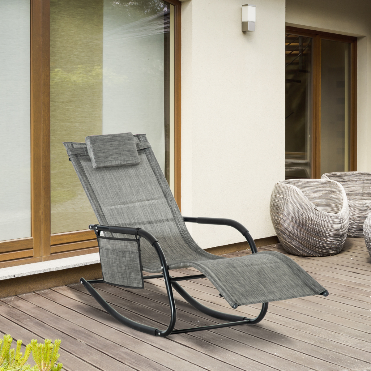 Outsunny Breathable Mesh Rocking Chair with Removable Headrest, Dark Grey