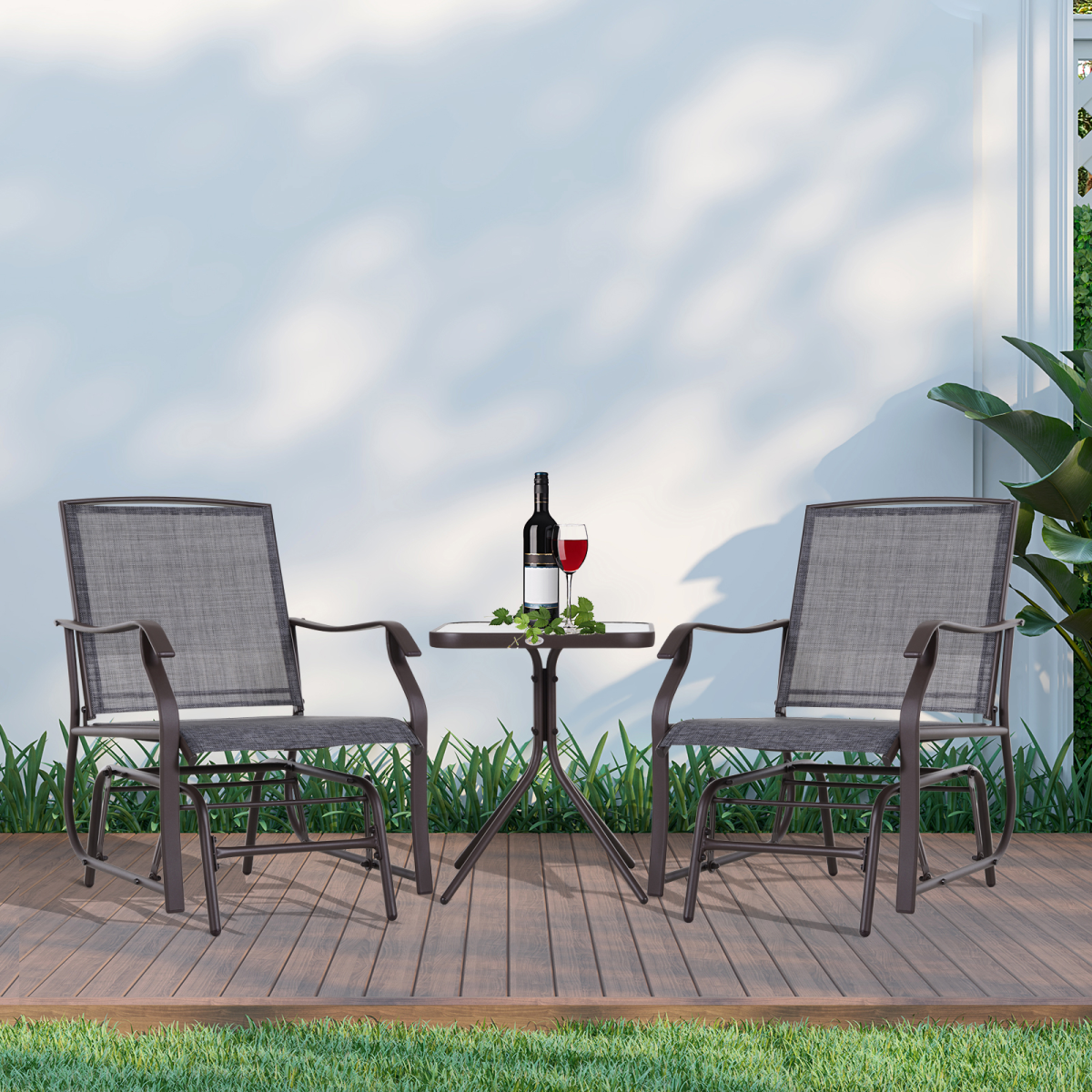 Outsunny 3-Piece Outdoor Glider Rocking Chair Set with Table, Steel Frame, Grey