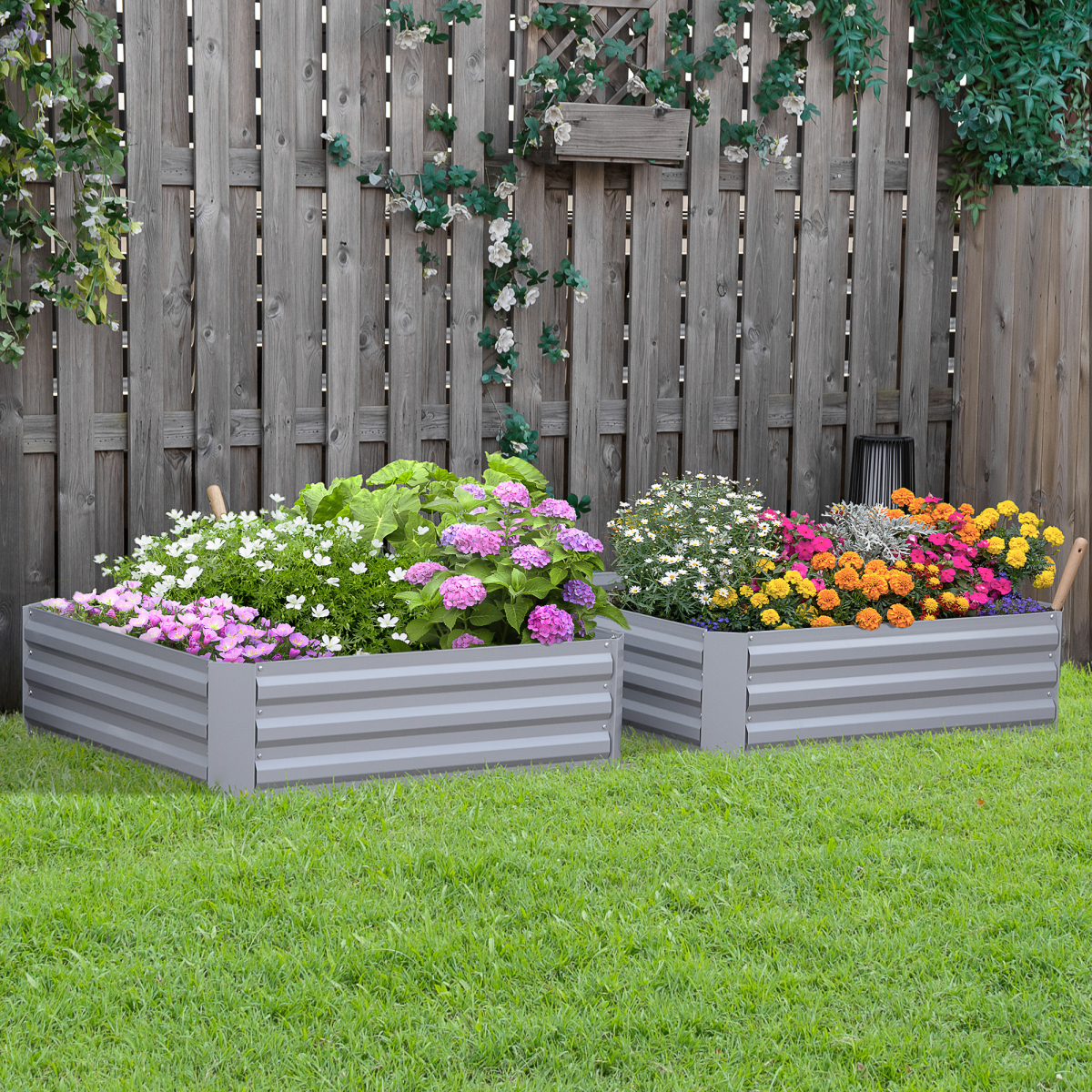 Outsunny Set of 2 Metal Raised Garden Bed Frames, 100cm x 100cm x 30cm, Powder-Coated Steel, Outdoor Use