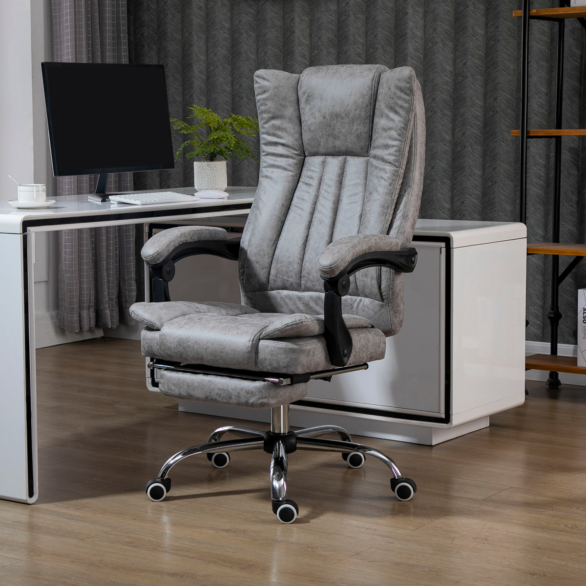 Vinsetto Grey Executive Swivel Office Chair with Footrest