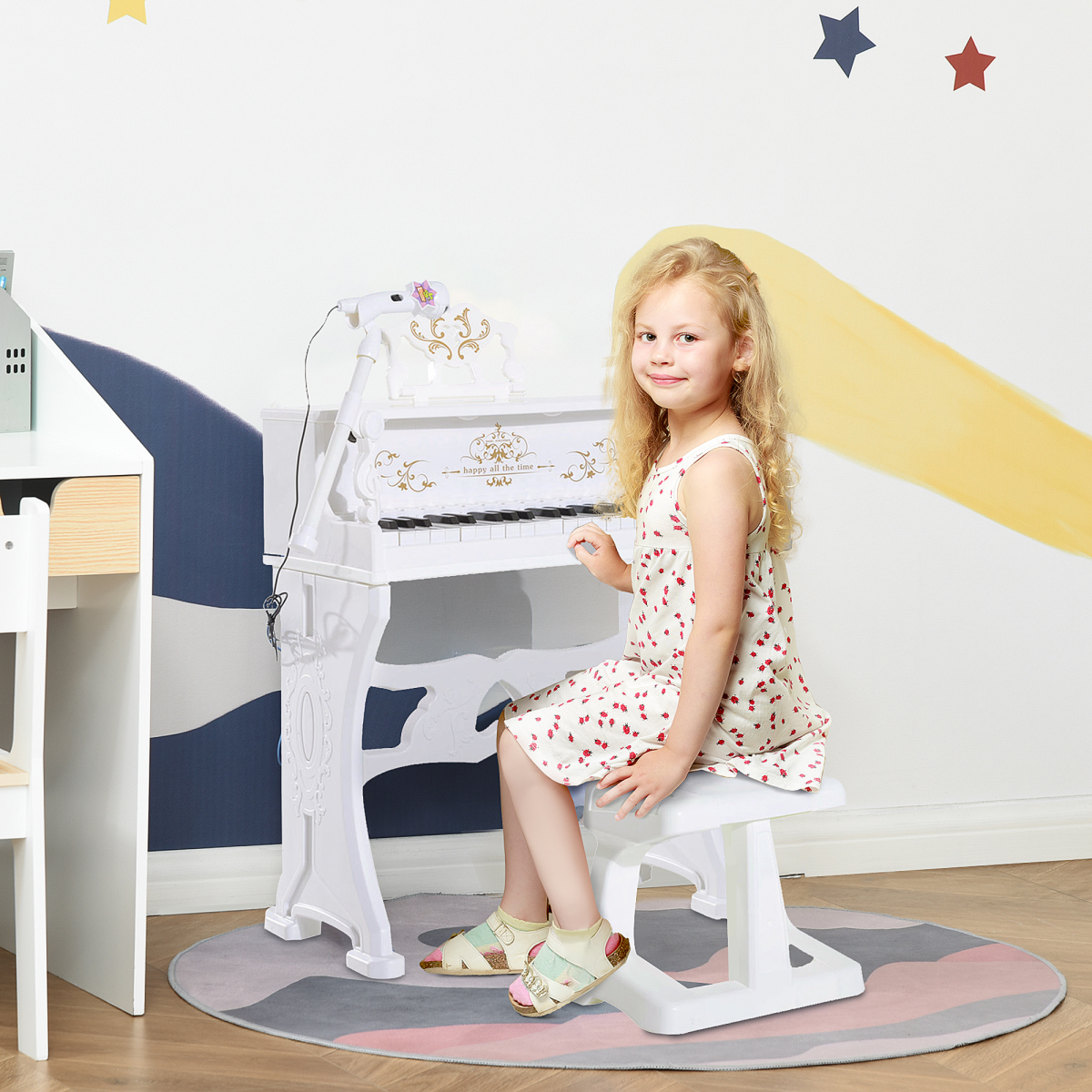 37-Key Kids Battery Piano Keyboard with Microphone & Stool