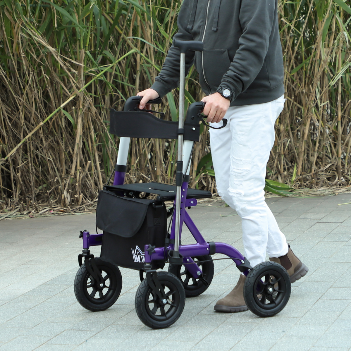 HOMCOM Rollator Walker with Seat, Brakes, Bag, All-Terrain Wheels