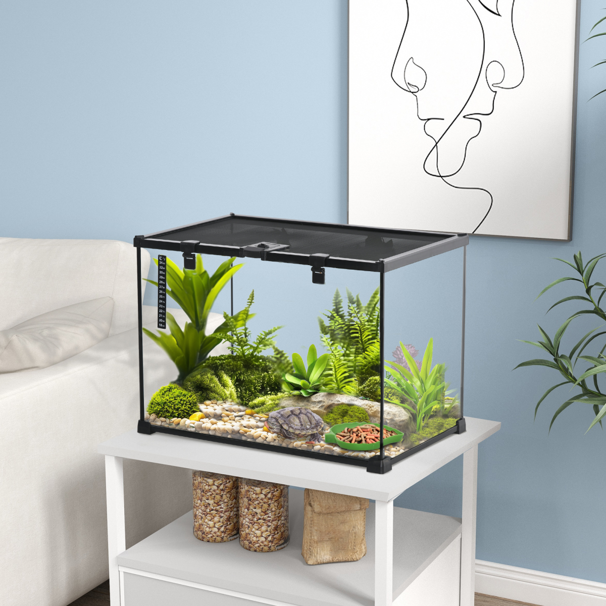 PawHut 50 x 30 x 35 cm Reptile Terrarium, Lockable Wire Mesh, Full-View, Black, for Lizards, Horned Frogs, Snakes