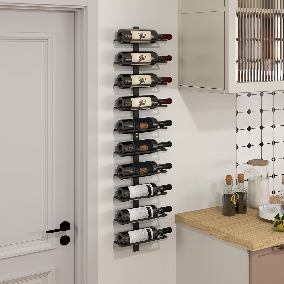HOMCOM Wall-Mounted 10-Bottle Wine Rack, Black Steel