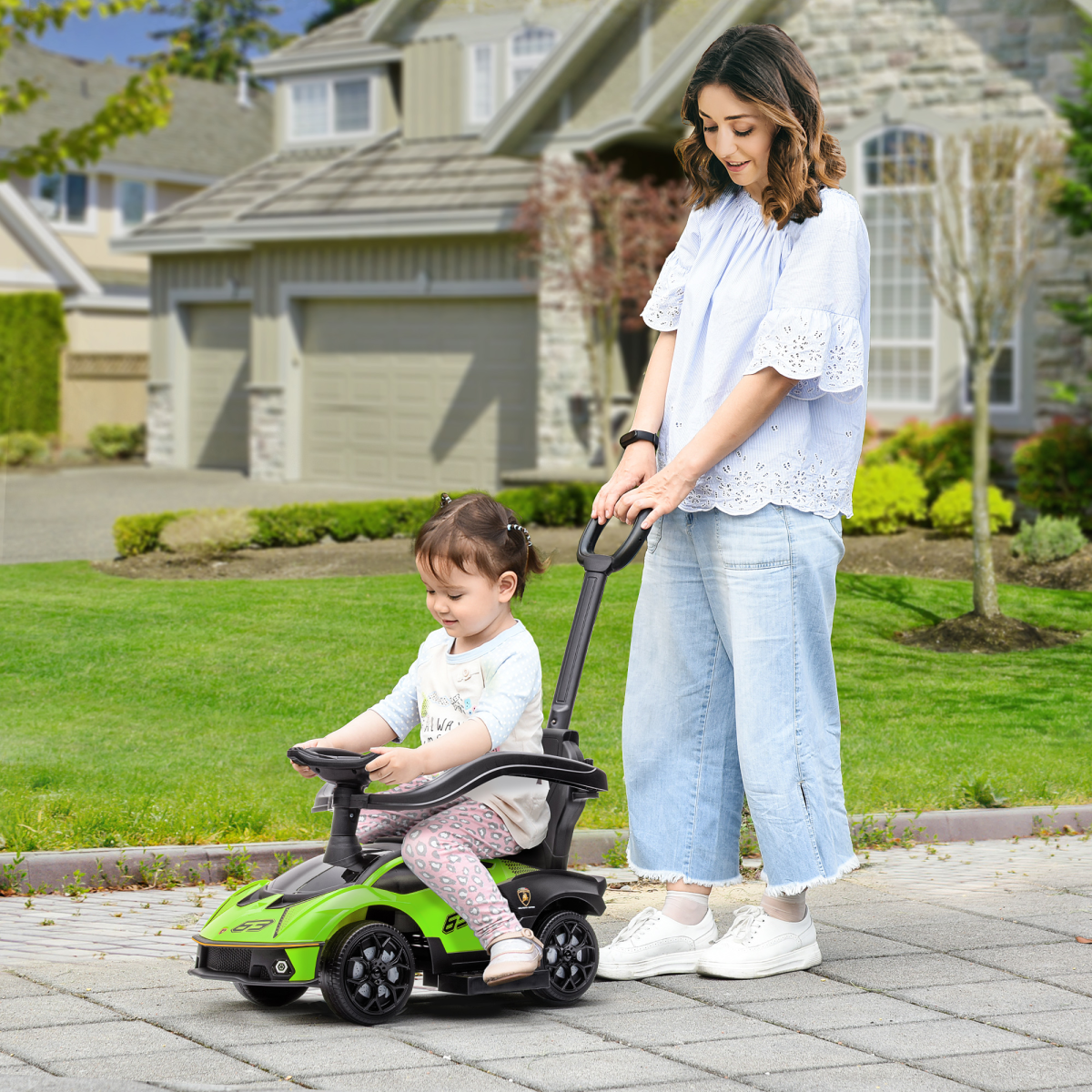 HOMCOM Lamborghini Essenza SCV12 2-in-1 Baby Ride-On Push Car, Green