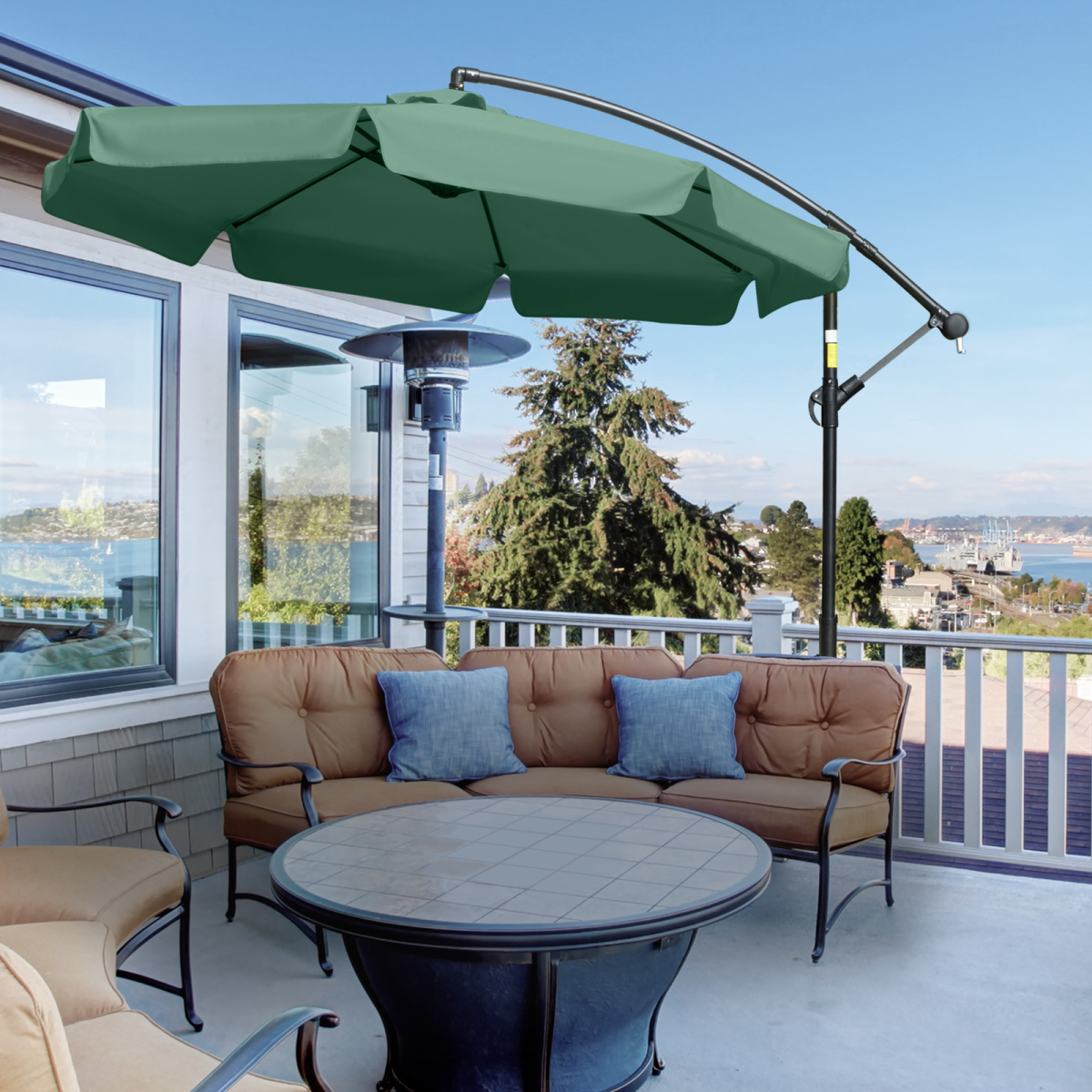 Outsunny 2.7m Outdoor Banana Parasol Cantilever Umbrella with Crank Green