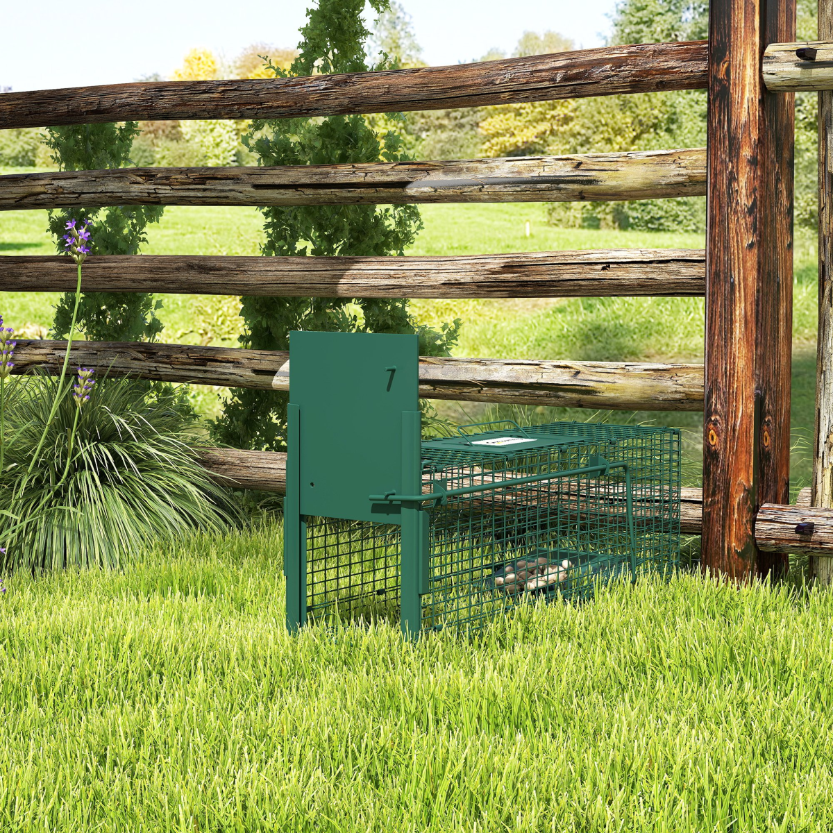 Outsunny Single Door Steel Rat Trap for Small Animals, Dark Green