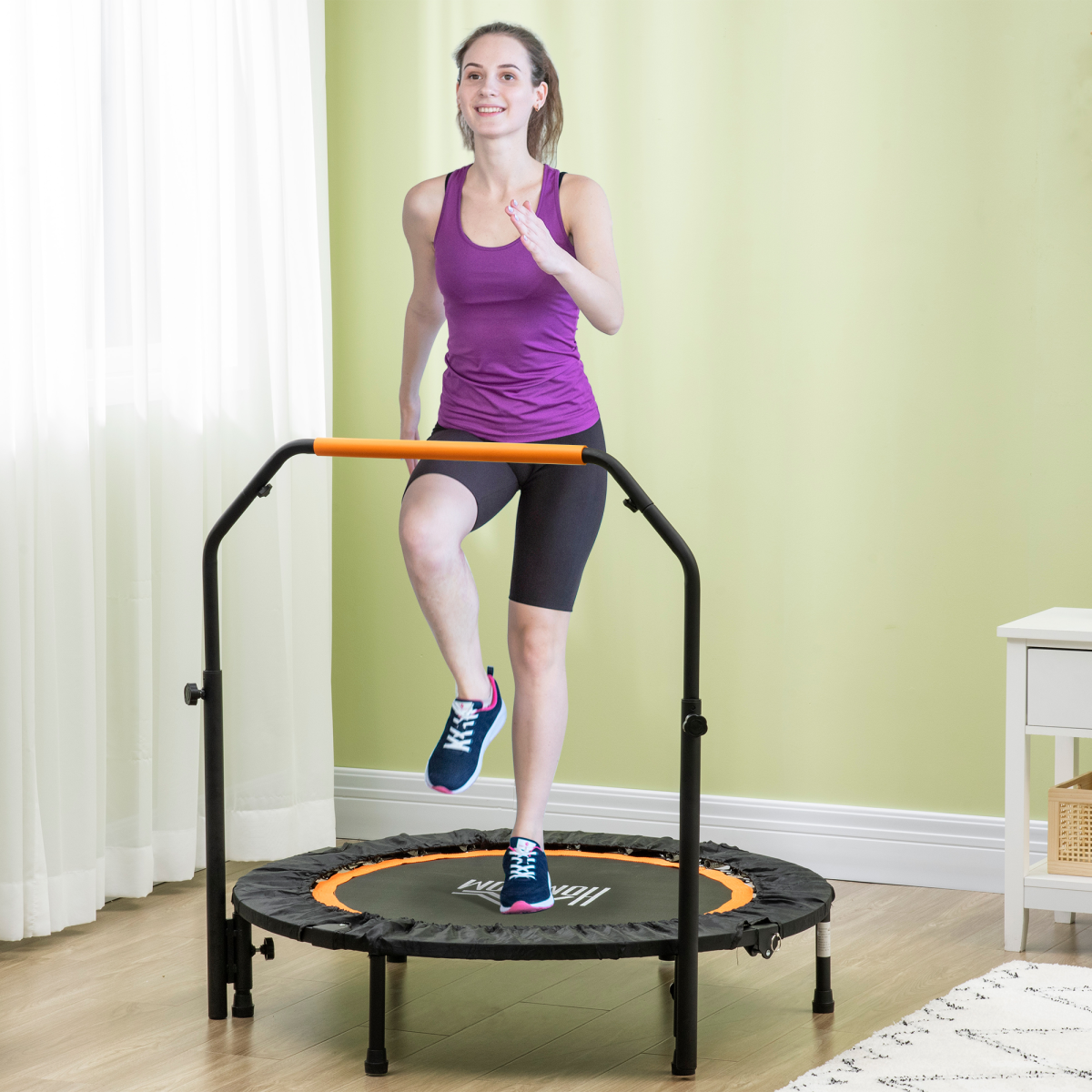 40in Foldable Mini Fitness Trampoline Rebounder with Adjustable Foam Handle