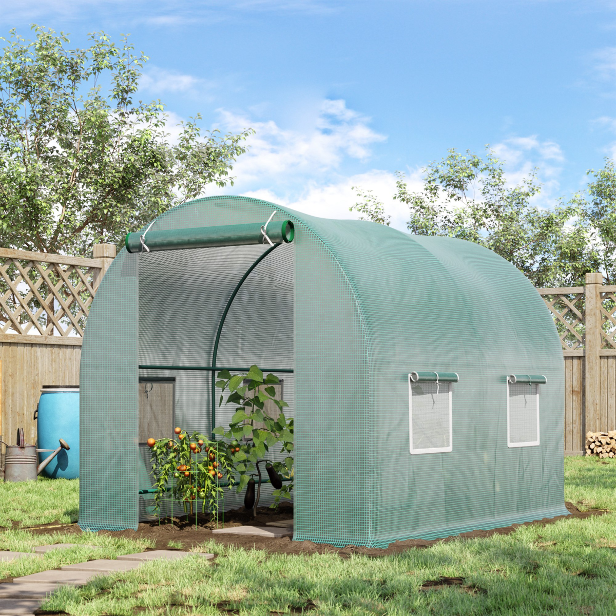 Walk-In Polytunnel Greenhouse, 2.5 x 2 m, Steel Frame, PE Cover
