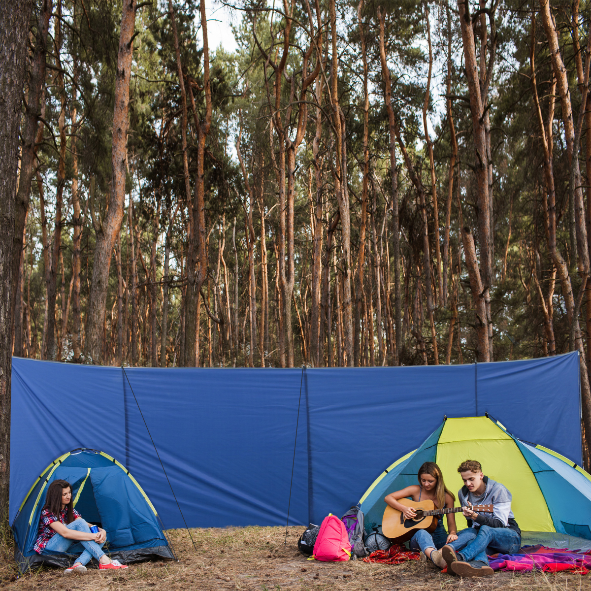 Portable Camping Windbreak Privacy Wall with Steel Poles, 6.2m x 1.5m