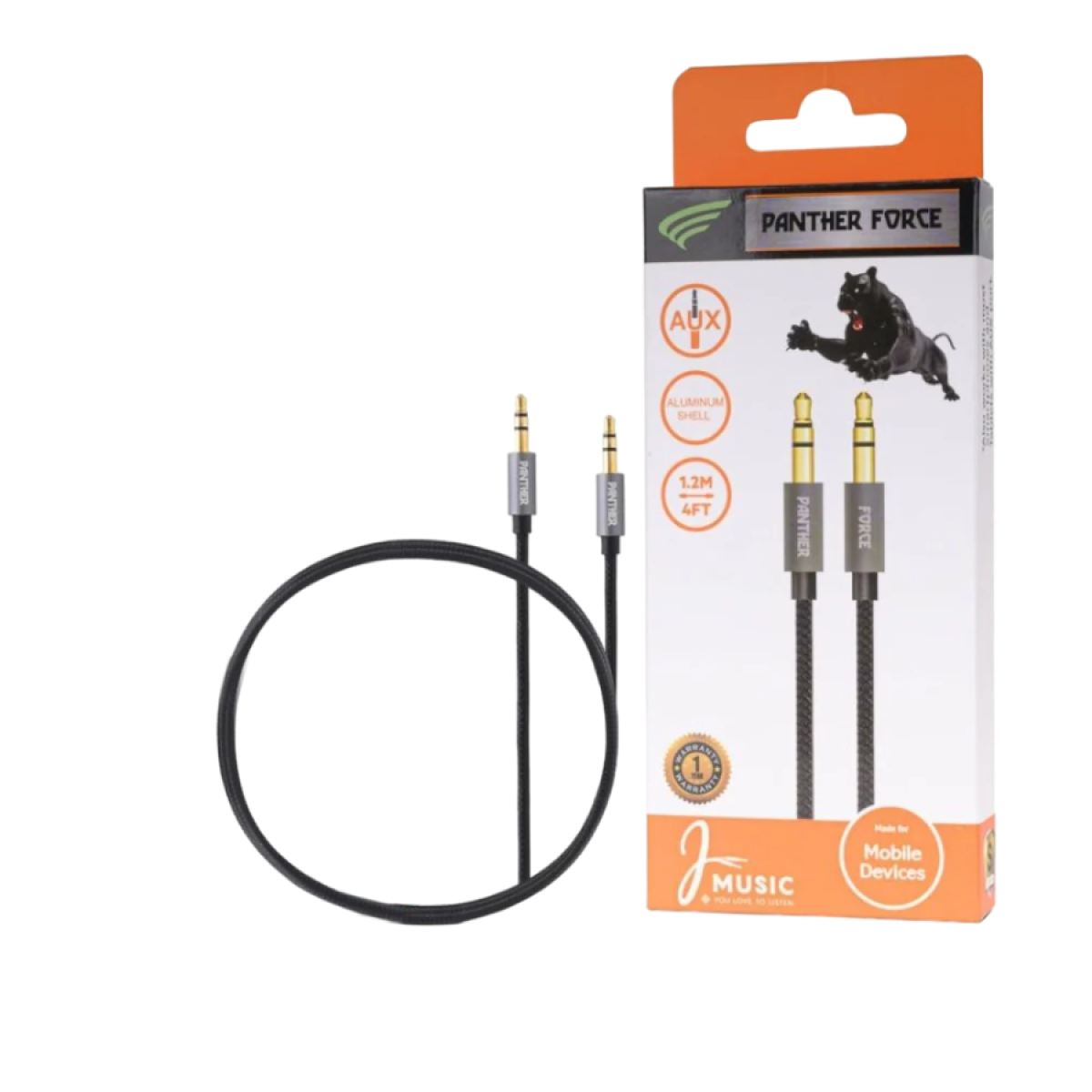 Panther Force 1.2M 3.5mm AUX Cable with Gold-Plated Connectors