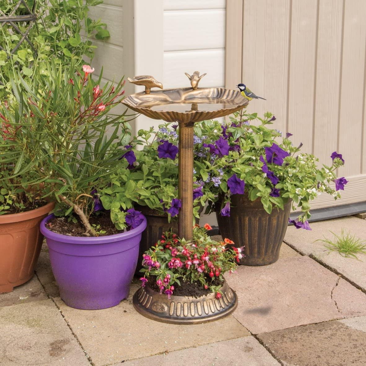 GardenKraft Clam Shell Bird Bath with Built-in Base Planter - 17390