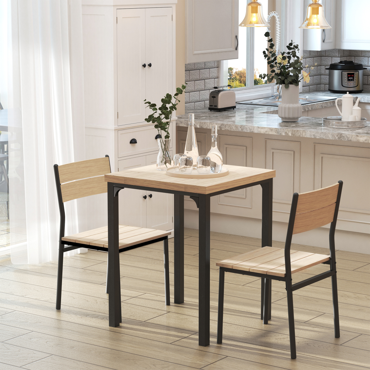 3-Piece Compact Dining Table and 2 Chairs Set, Wood Finish
