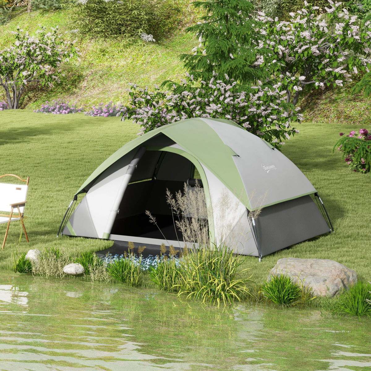 Outsunny 2 Person Camping Tent, Sewn-in Groundsheet, 3000mm Waterproof
