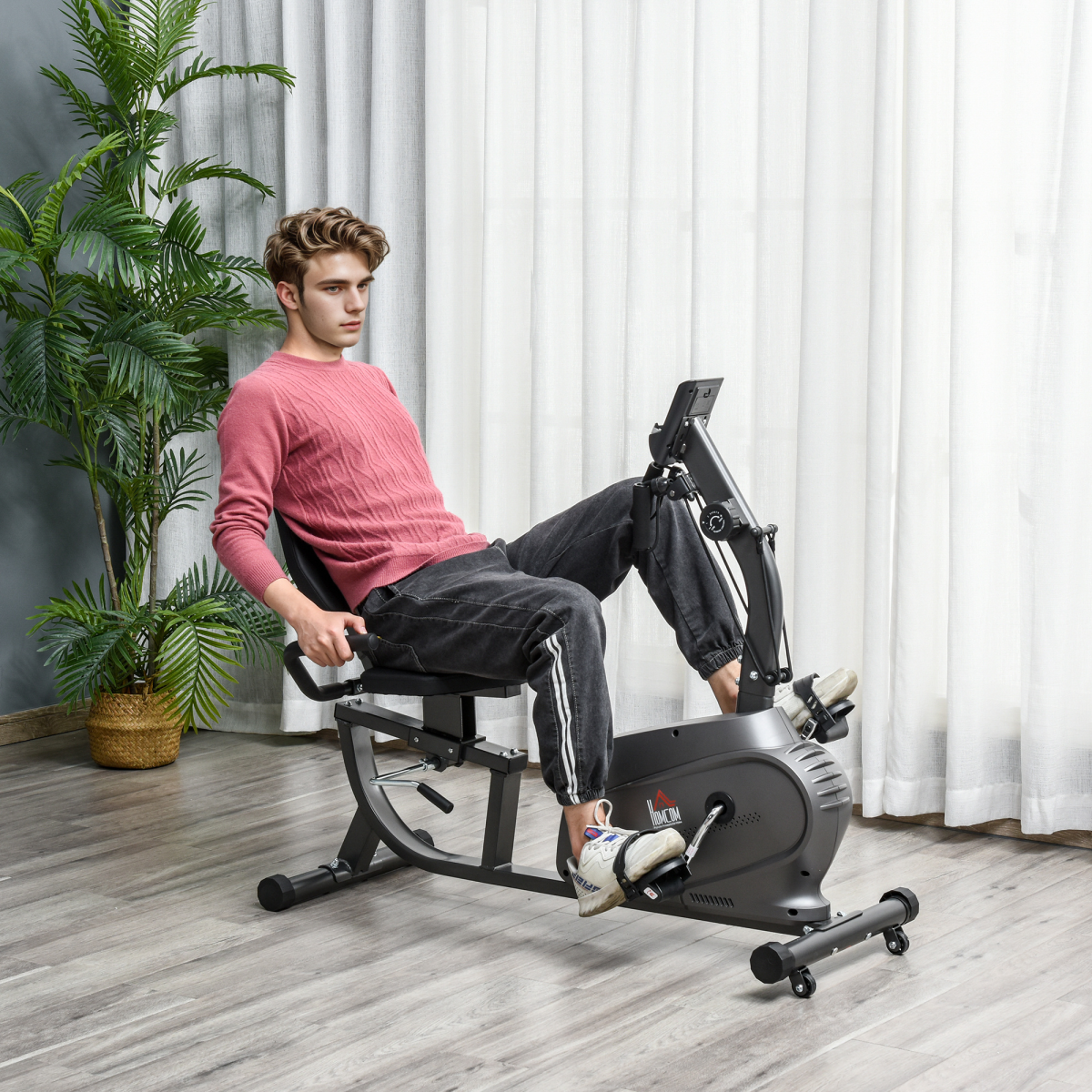 HOMCOM Recumbent Exercise Bike with LCD Monitor, 8 Resistance Levels, Adjustable Seat, Elastic Arm Ropes