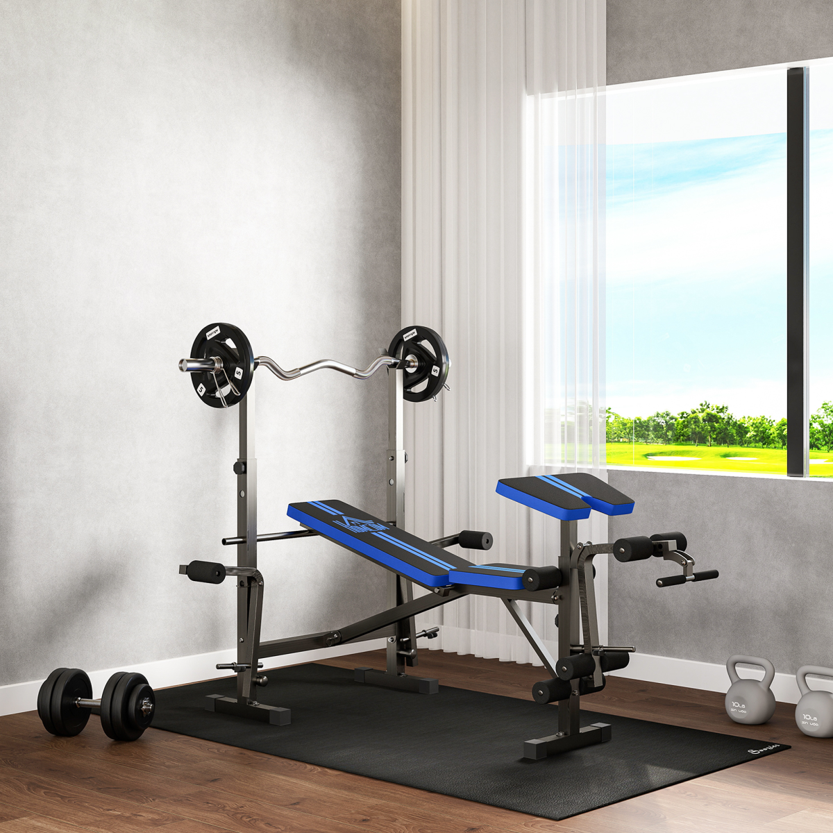 HOMCOM Adjustable Multi-Function Weight Bench with Squat Rack