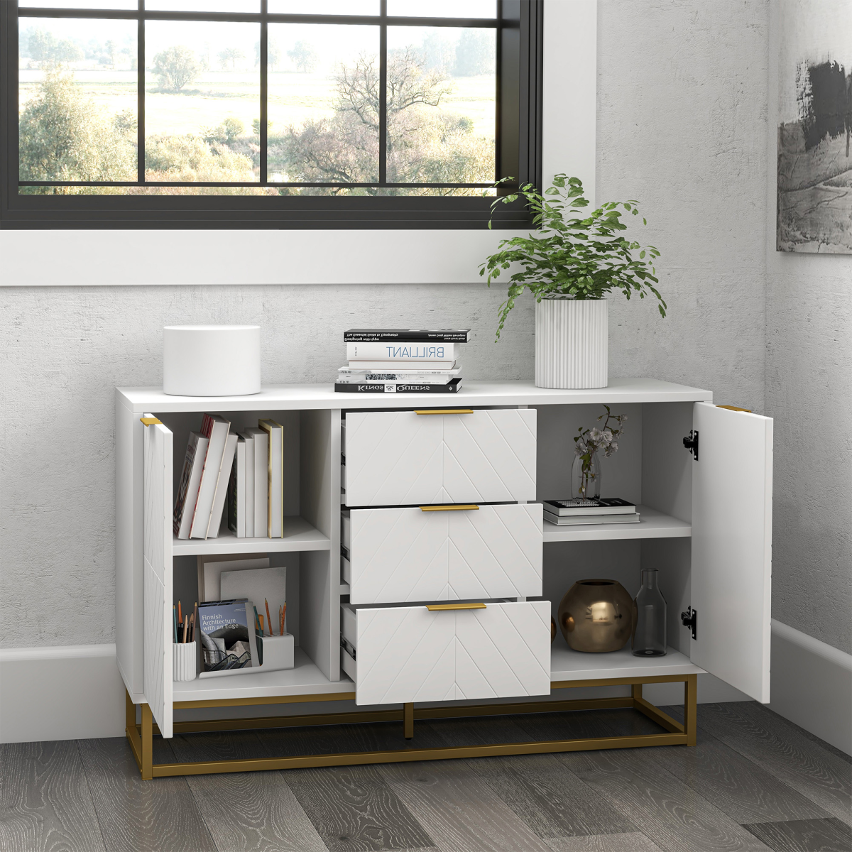 Modern Freestanding Storage Cabinet with 3 Drawers and 2 Doors