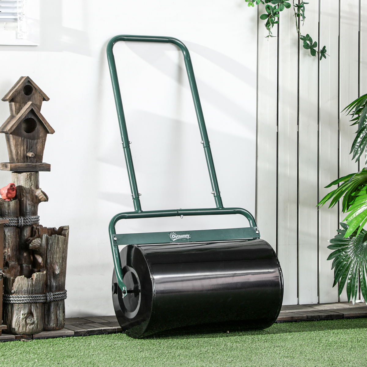 Outsunny 38L Push-Pull Garden Roller, Water/Sand Fill, Dark Green