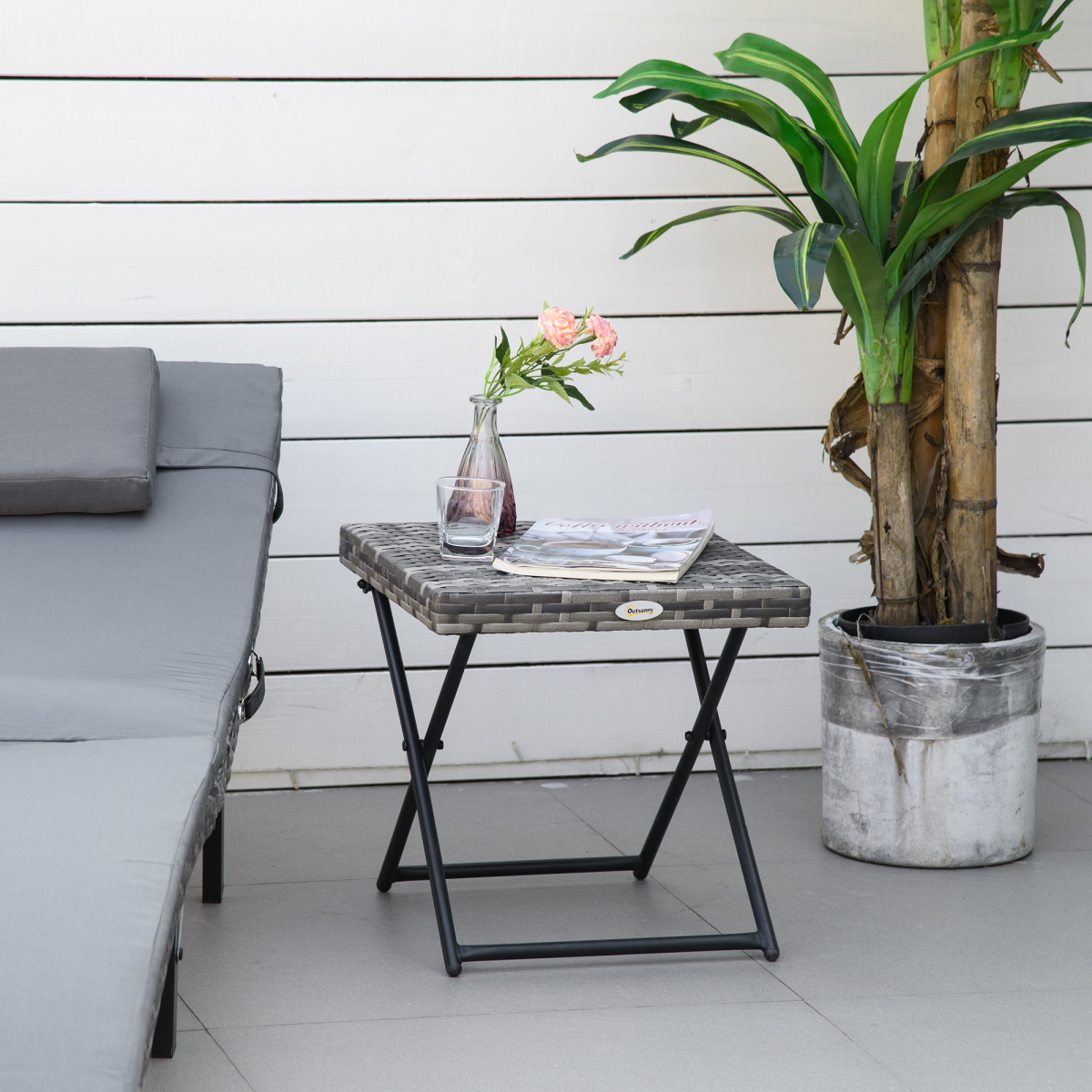 Folding Square PE Rattan Folding Coffee Table with Steel Frame, Foldable, 40cm, Outsunny