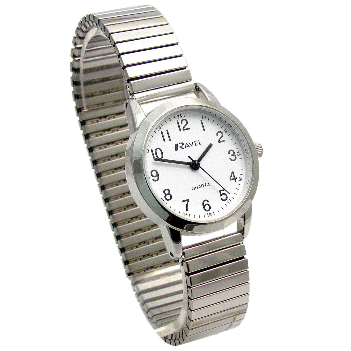 Ravel Ladies Bold Number White Dial Gold Expander Bracelet Watch R0232.21.2