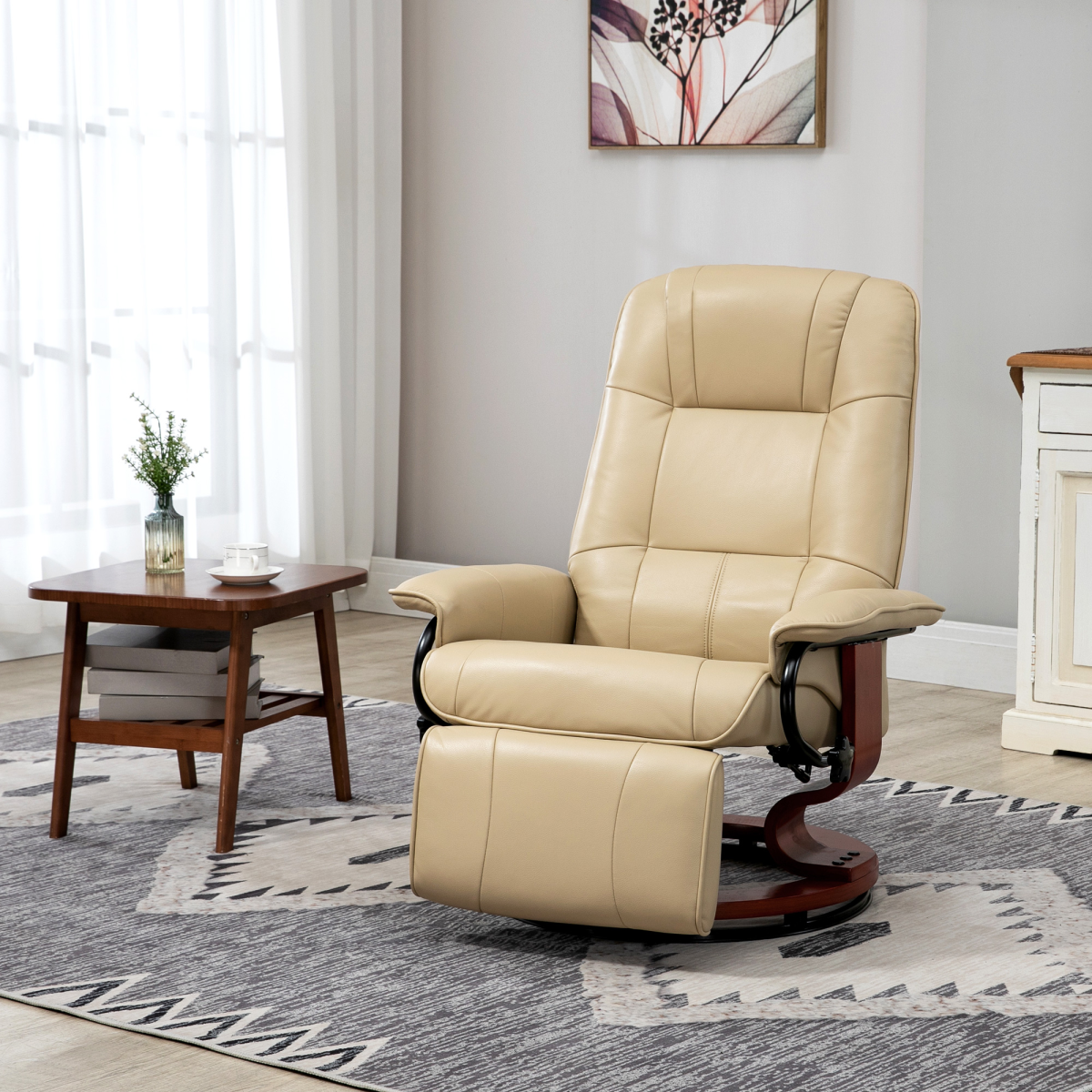 HOMCOM Cream PU Leather Ergonomic Recliner Chair with Footrest