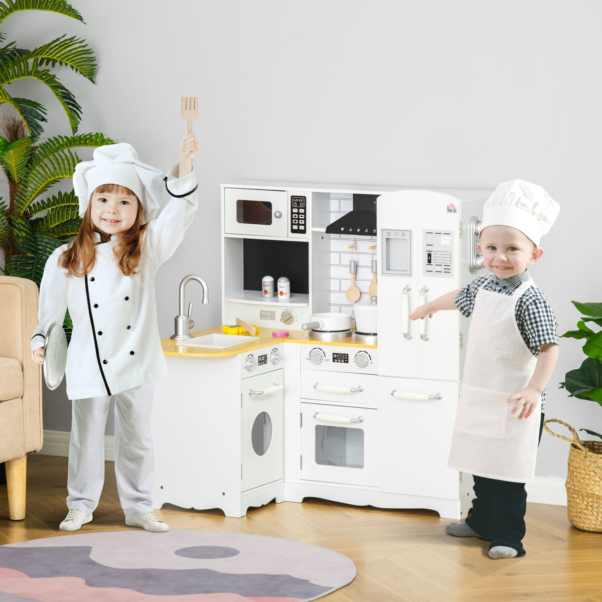 HOMCOM White Kids Kitchen Playset with Full Accessories