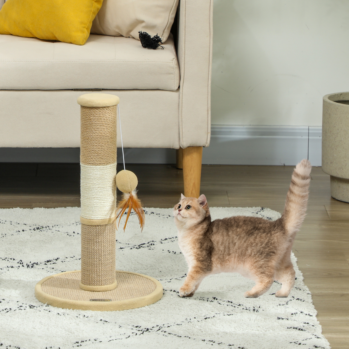 PawHut 47cm Cat Scratching Post with Sisal Rope, Brown