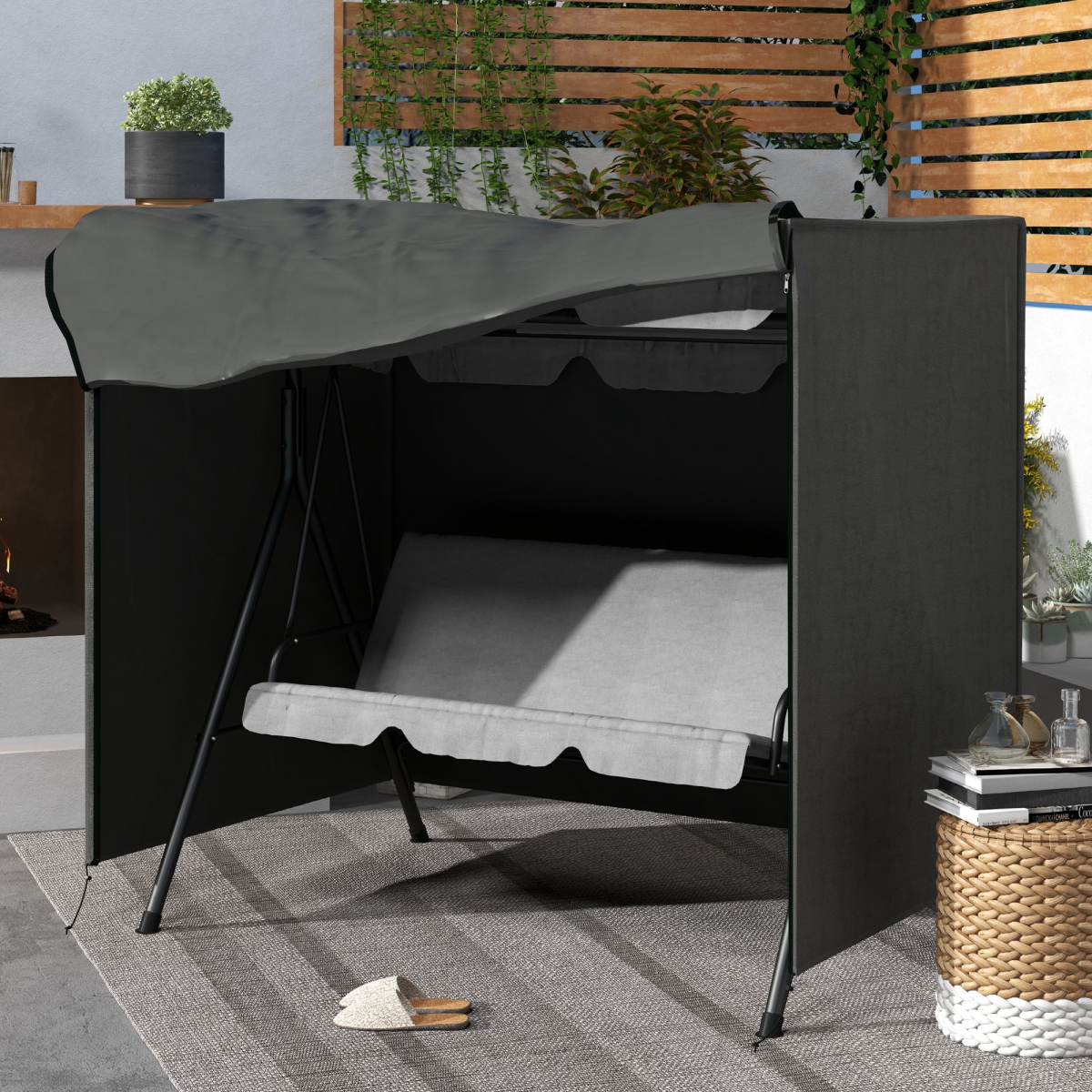 Outsunny Large Outdoor Swing Chair Cover, Dark Grey, Oxford Fabric, Garden Furniture Protector for 3-Seater Patio Swing Chair