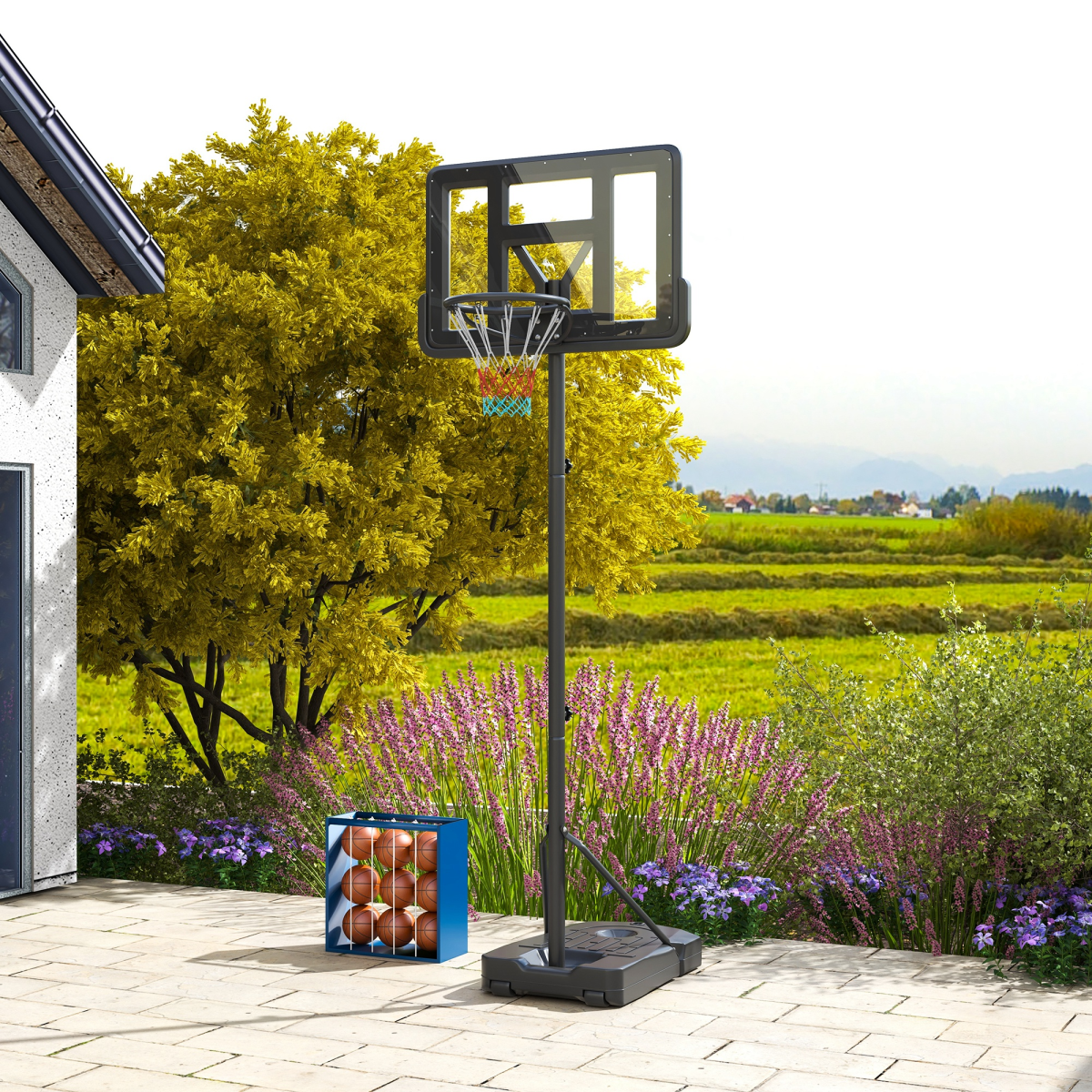 SPORTNOW Basketball Backboard Hoop Net Set with Wheels, 200-305cm, Black