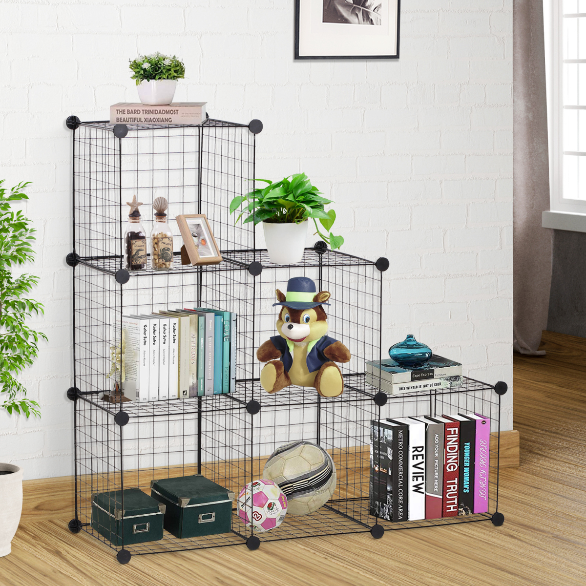 HOMCOM DIY 6 Cube Wire Storage Cabinet Organiser, Black, 111L x 37W x 111H cm
