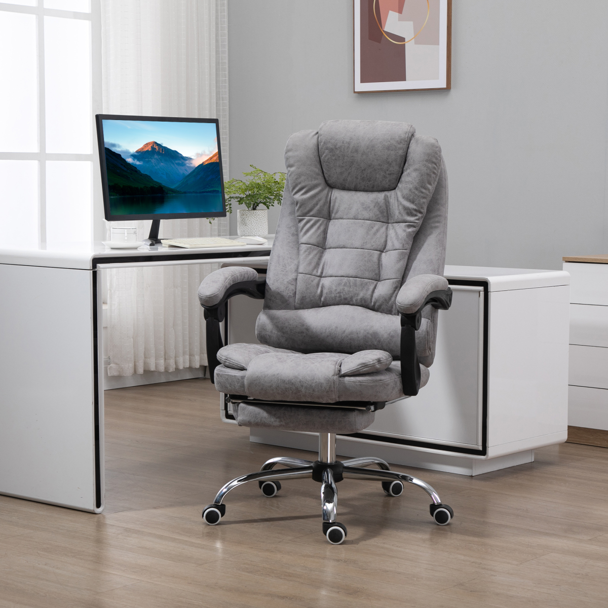 Vinsetto Vintage High Back Heated Massage Office Chair with 6 Vibration Points, Grey