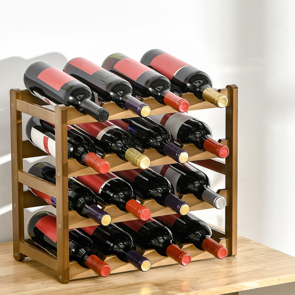 Bamboo 16-Bottle Wine Rack, 4-Tier Countertop Storage Display