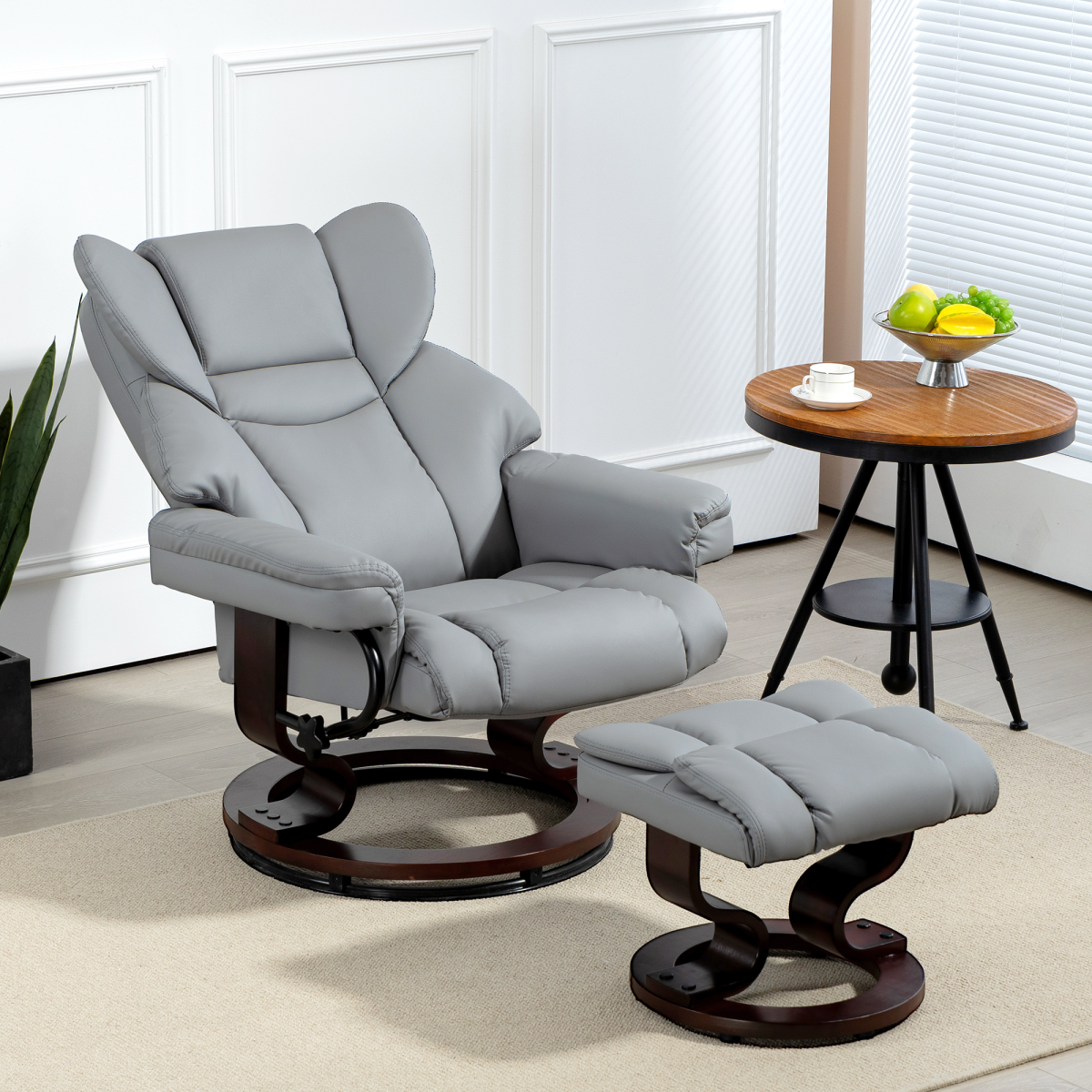 HOMCOM Manual Swivel Recliner Armchair with Footstool, Light Grey