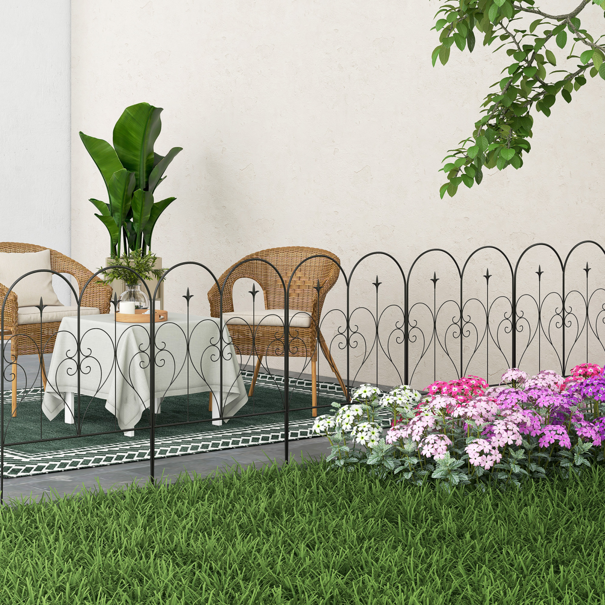 Outsunny 5-Piece Decorative Metal Garden Fence Border Edging, 32 in x 10 ft, Black