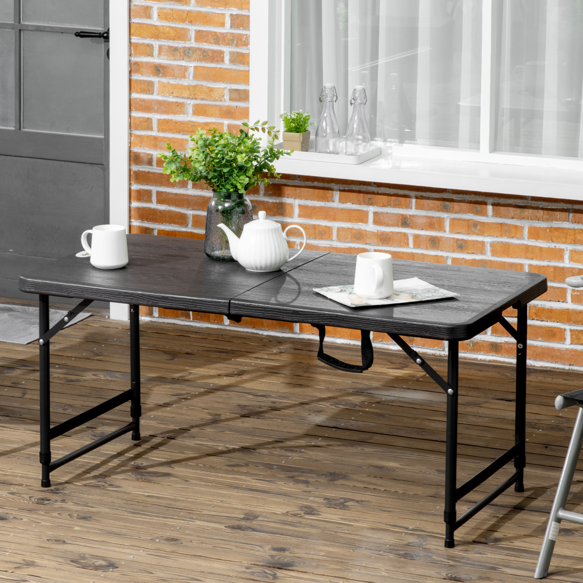 Outsunny Foldable Outdoor Dining Table for 4, Height Adjustable Steel Legs