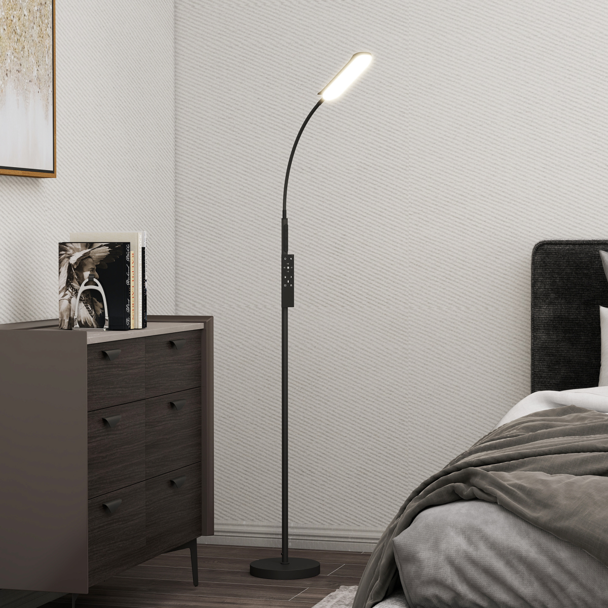 HOMCOM LED Floor Lamp with Magnetic Remote and Touch Control, Black