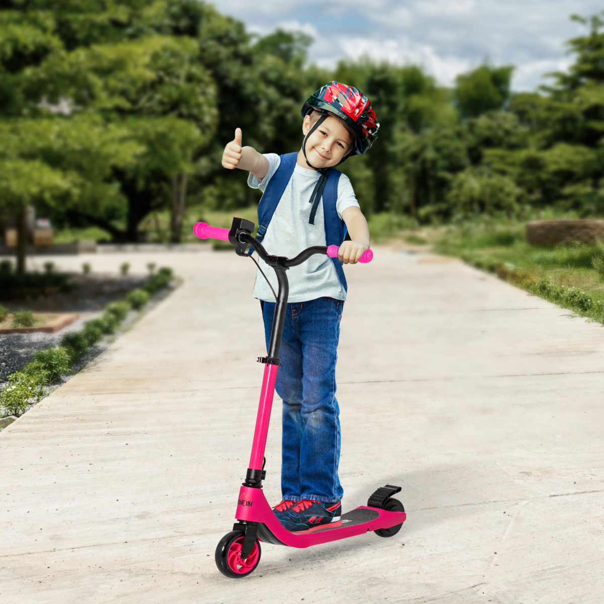 120W Electric Scooter with Battery Level Display and Rear Brake, Pink HOMCOM