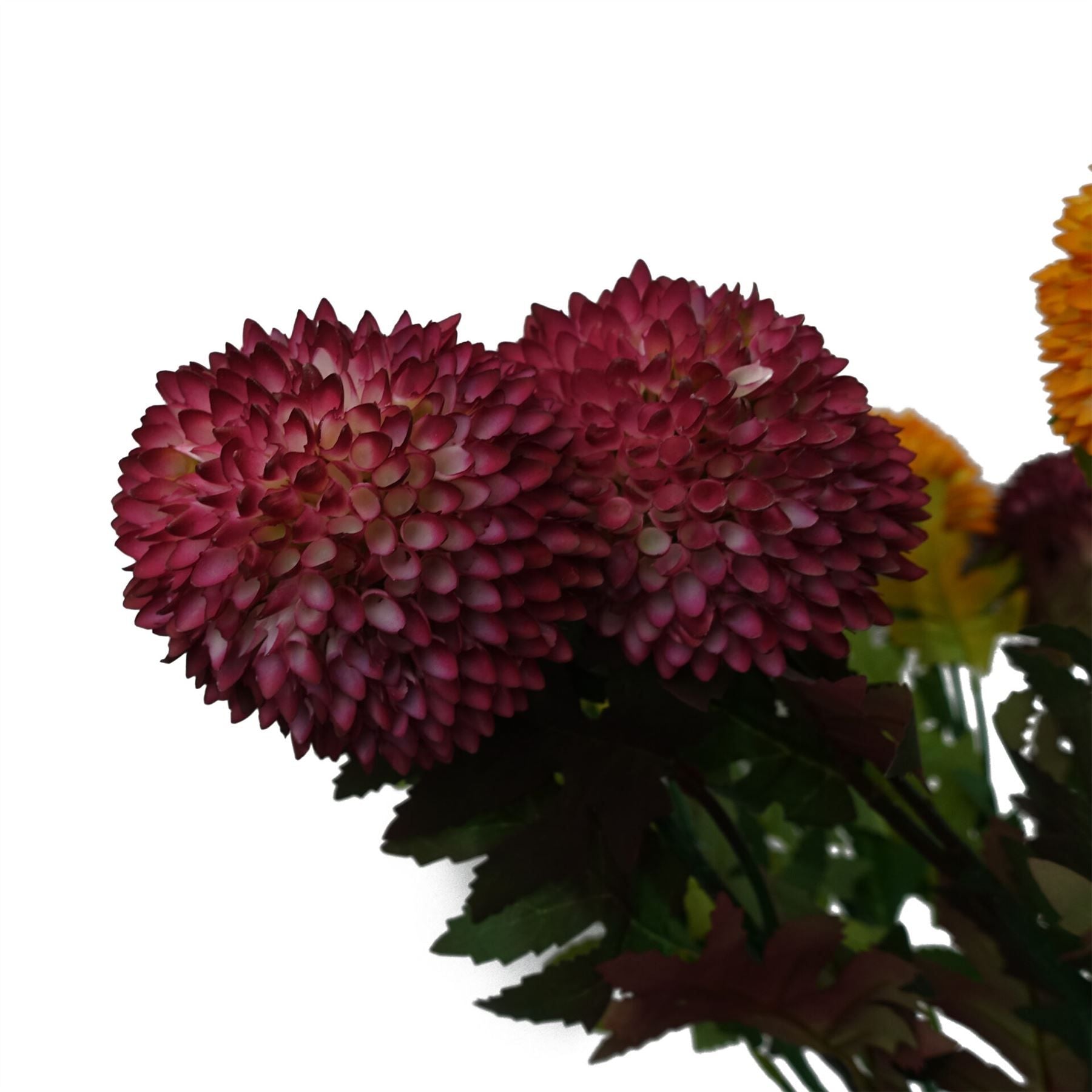 Leaf 70cm Pink Large Ball Dahlia Artificial Flower Stem with Silk Leaves