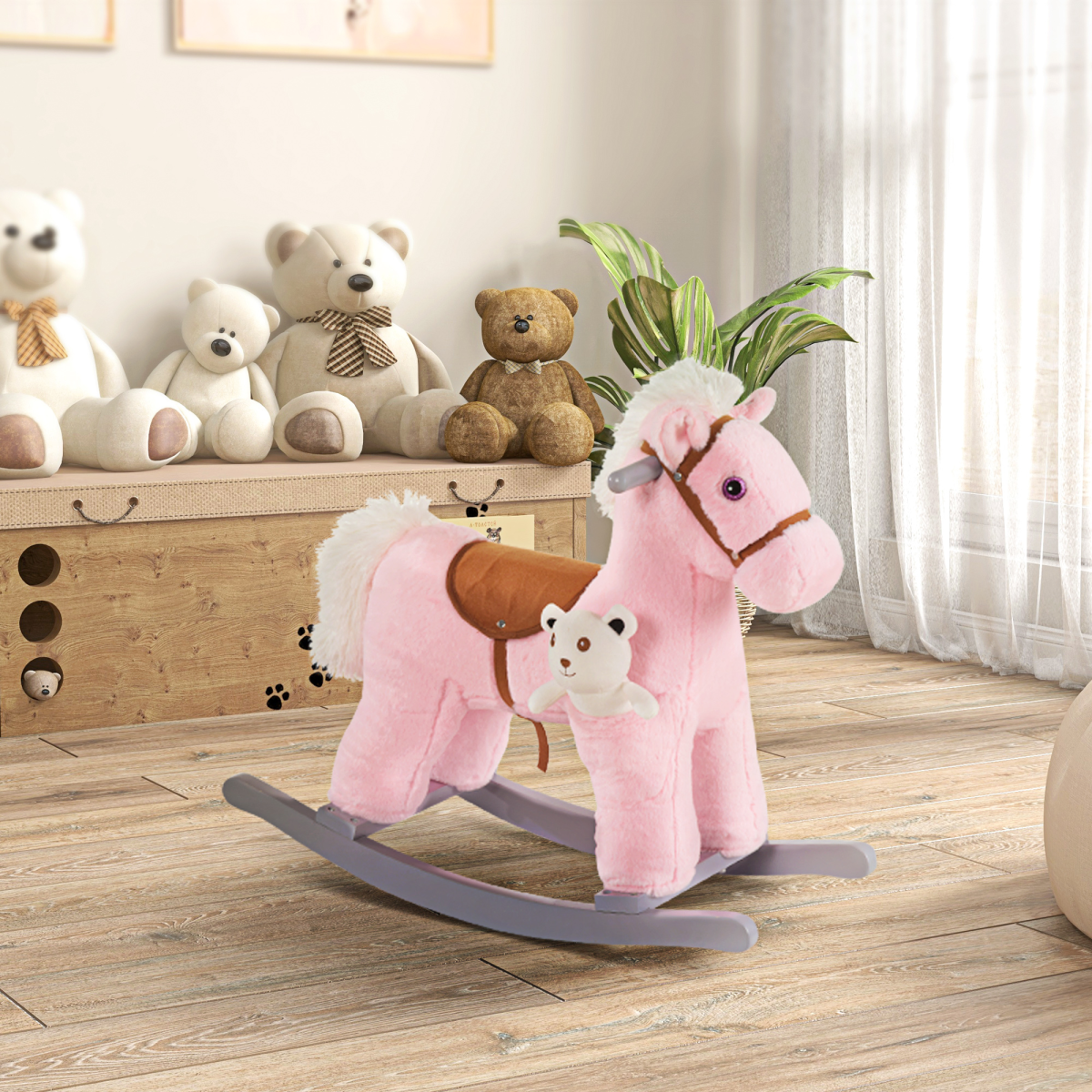 Kids Plush Ride-On Rocking Horse with Sounds and Handlebars