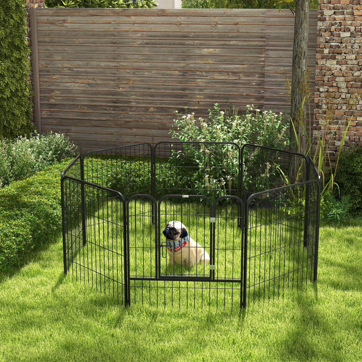 PawHut Foldable Steel Pet Playpen with 8 Panels, Hinged Door and Double Latch