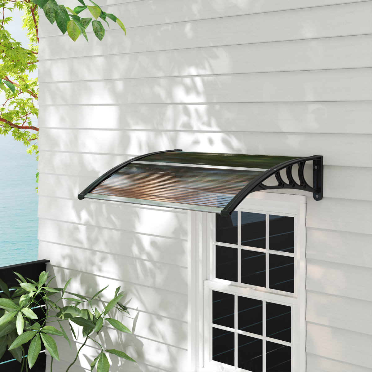Outsunny Curved Polycarbonate Door Canopy with UV Protection, Brown