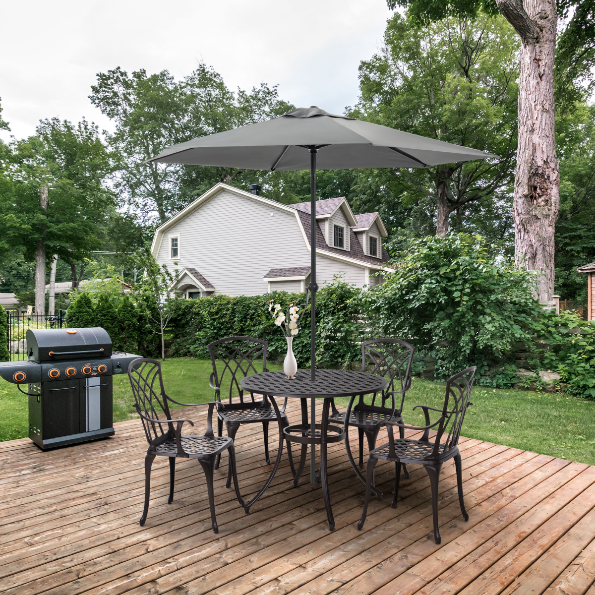 Outsunny 5-Piece Cast Aluminium Outdoor Garden Table and Chair Set Brown